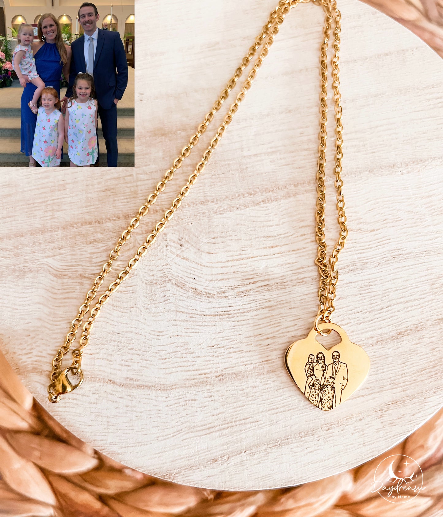 Heart Sketch Photo Necklace