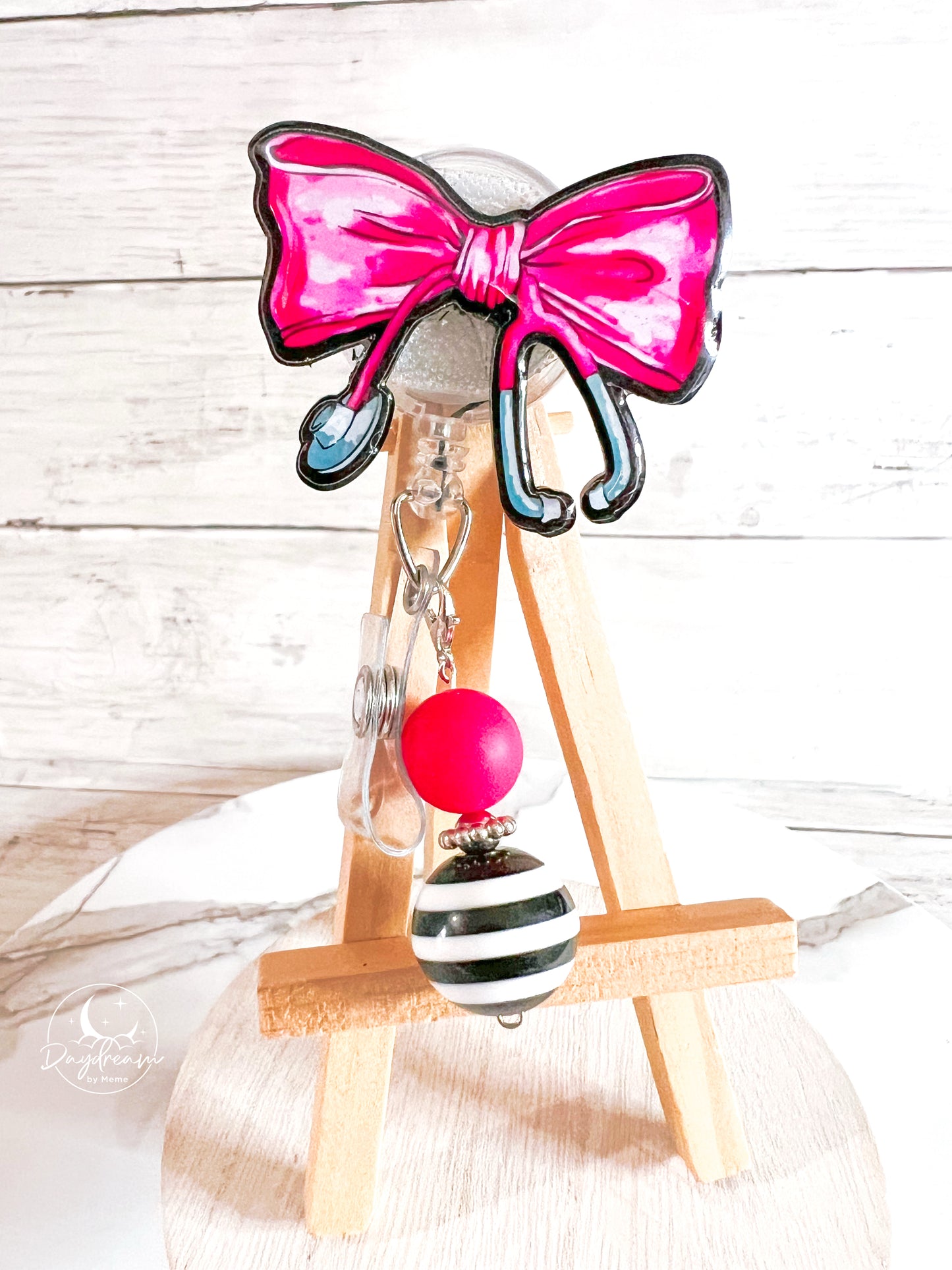 Pink Coquette Stethoscope Badge Reel