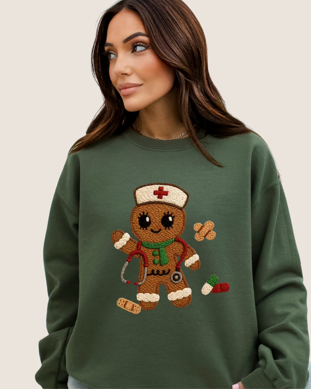 Crochet “Magic” Gingerbread Nurse Crewneck