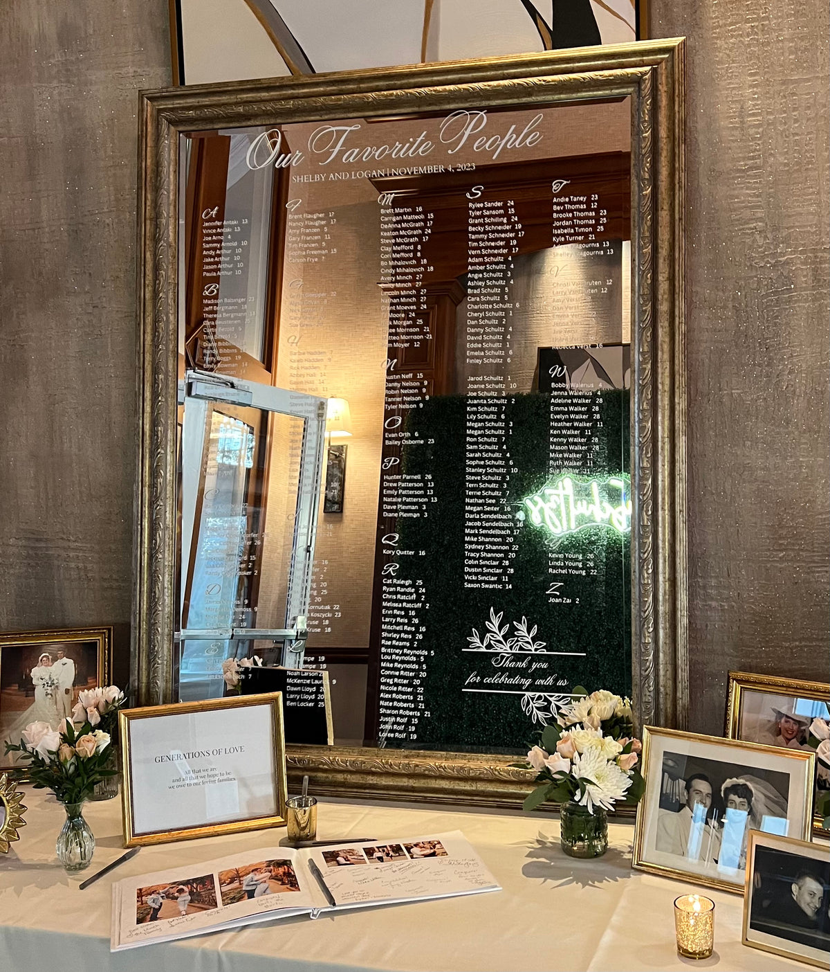 Seeating Large mirror for wedding seating chart | Beachweddingtips.com