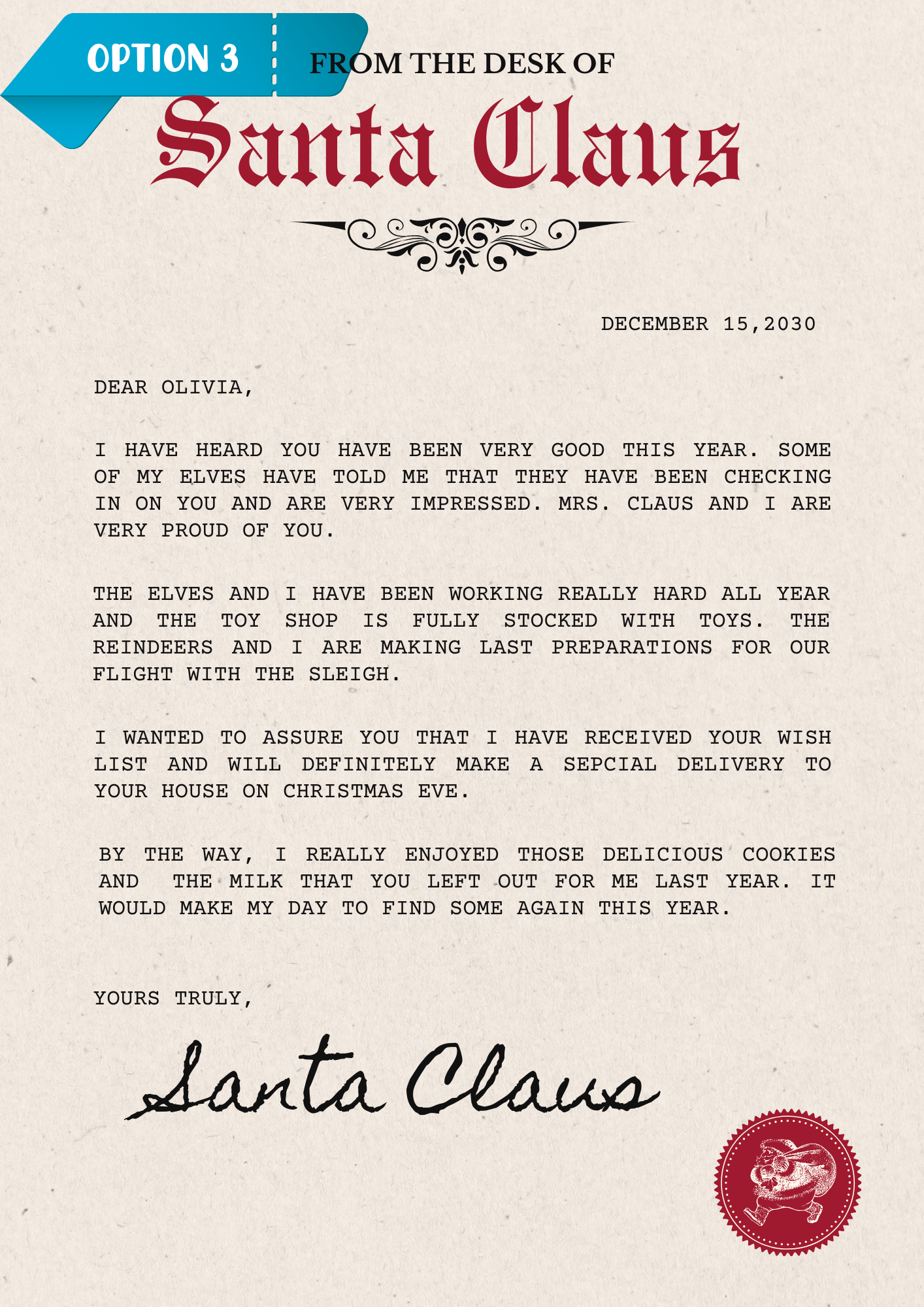 Official North Pole Letter