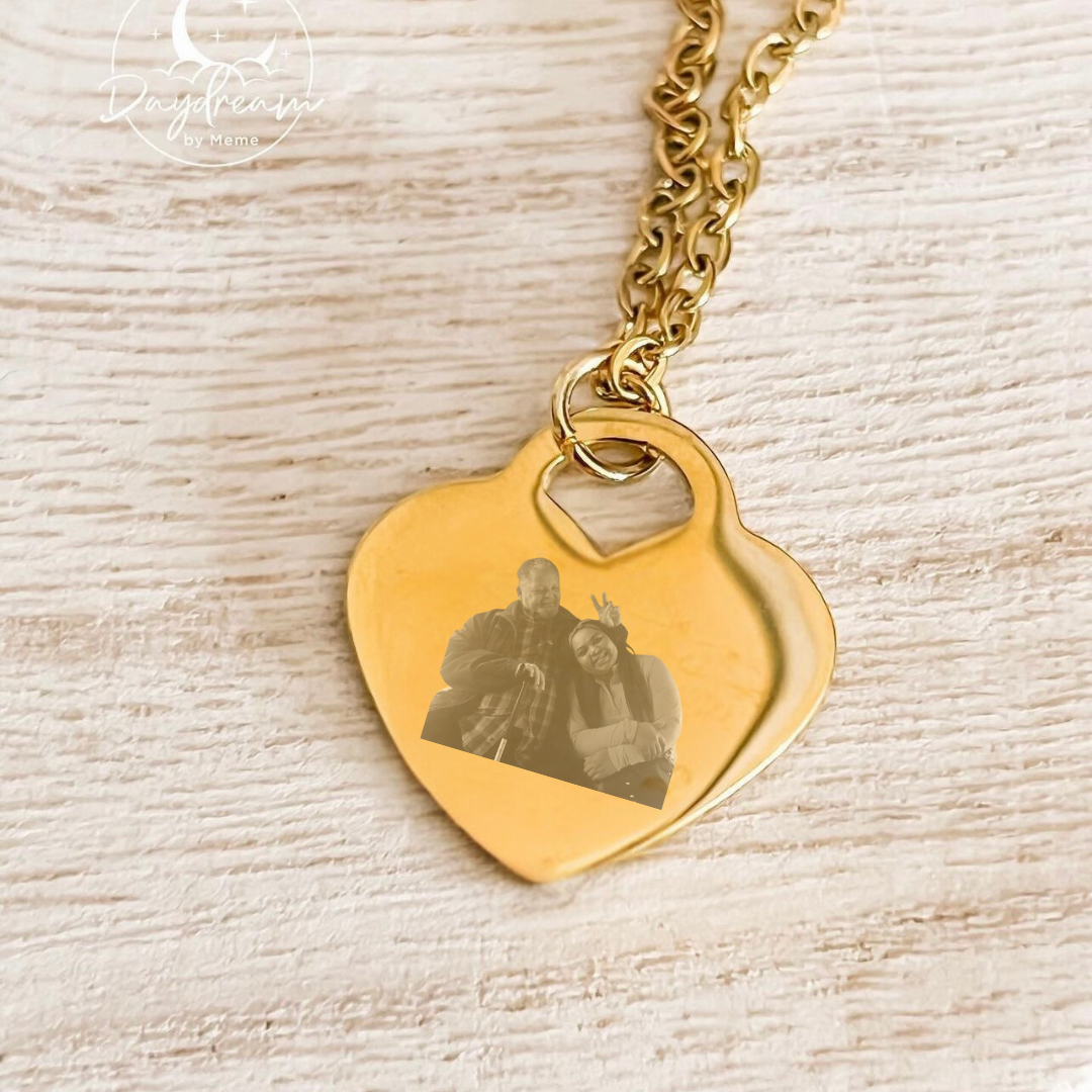 Medium Gold Heart Photo Necklace