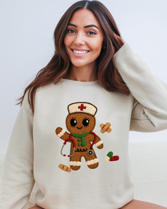 Crochet “Magic”  Gingerbread Nurse Crewneck