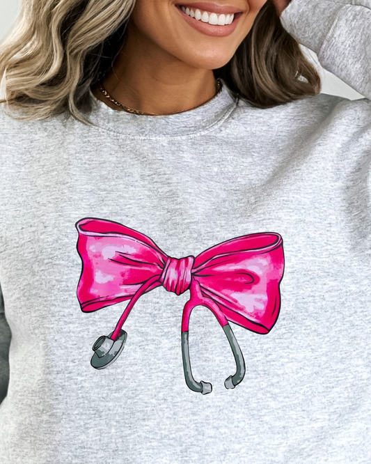 Pink Stethoscope Bow Crewneck